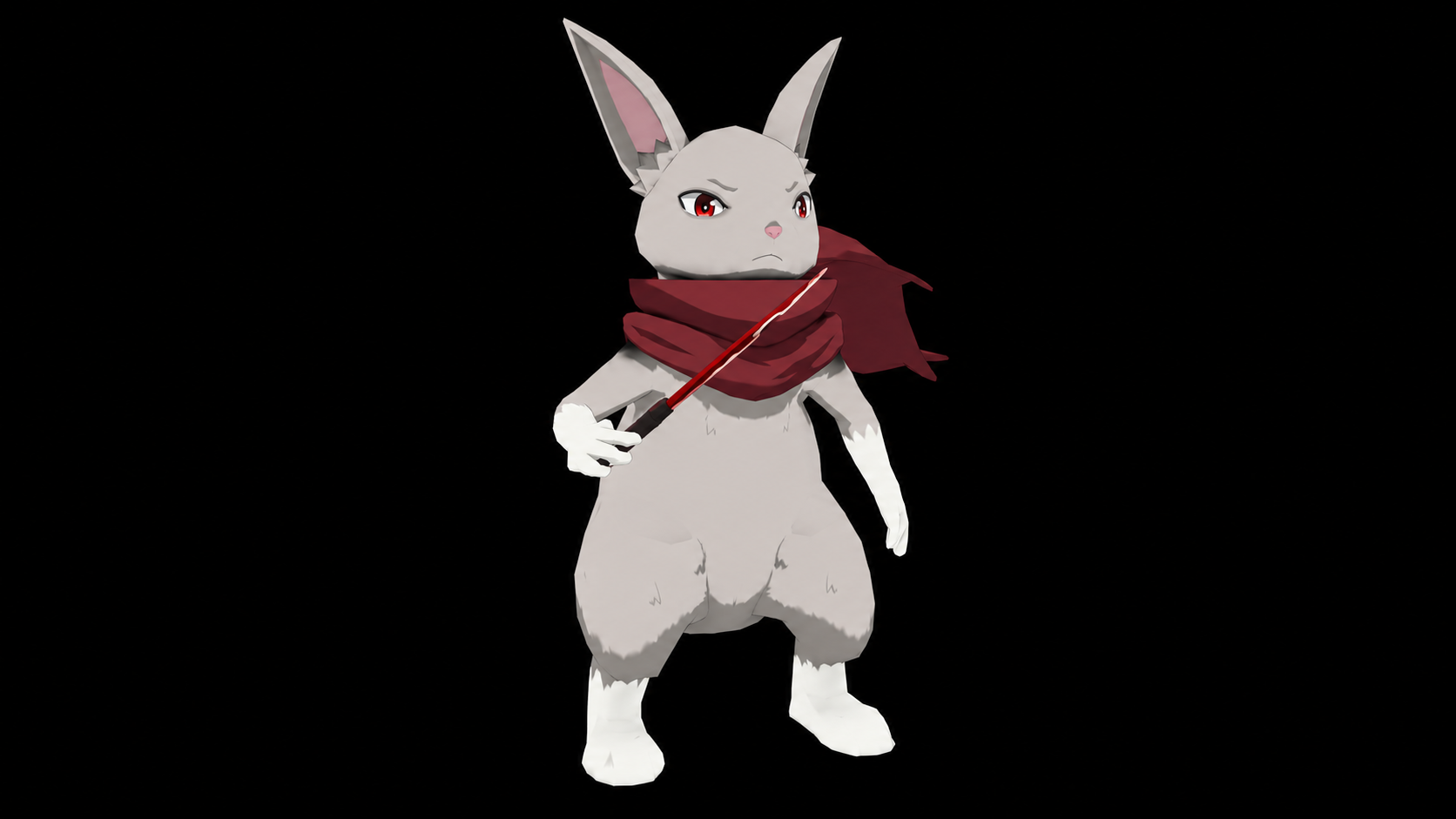 White rabbit warrior with red eyes, a red scarf and a small red blade